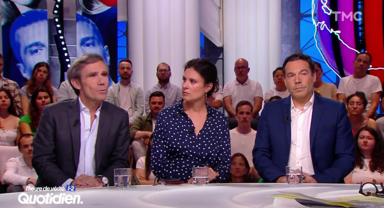 David Pujadas et Apolline de Malherbe sur le plateau de Quotidien, le 28 juin 2024.