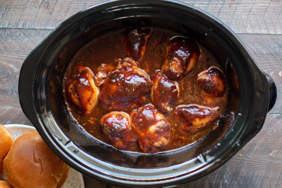 <p>The Magical Slow Cooker</p><p>Tender chicken thighs simmered in a sweet <a href="https://www.yahoo.com/lifestyle/21-best-root-beer-brands-203000635.html" data-ylk="slk:root beer;elm:context_link;itc:0;sec:content-canvas;outcm:mb_qualified_link;_E:mb_qualified_link;ct:story;" class="link  yahoo-link">root beer</a> barbecue sauce. Great on buns or on rice.</p><p><strong>Get the Recipe: <a href="https://www.themagicalslowcooker.com/slow-cooker-root-beer-chicken/" rel="nofollow noopener" target="_blank" data-ylk="slk:Crockpot Root Beer BBQ Chicken;elm:context_link;itc:0;sec:content-canvas" class="link ">Crockpot Root Beer BBQ Chicken</a></strong></p>