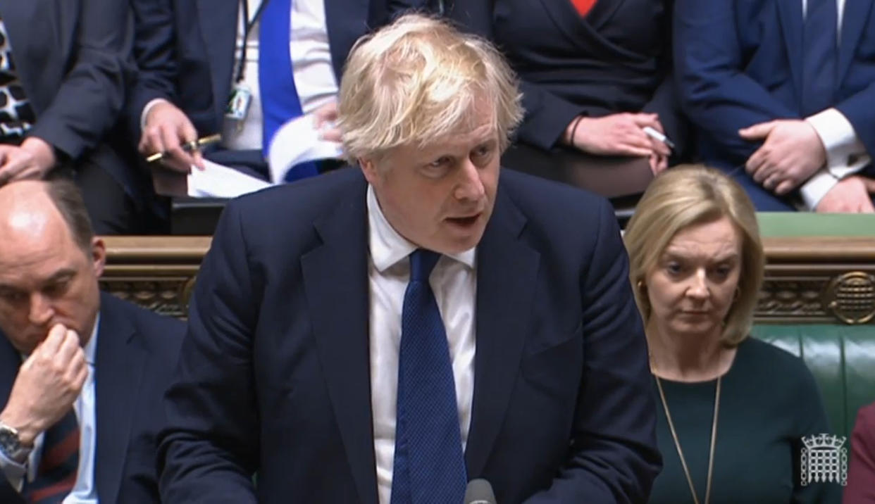 Prime Minister Boris Johnson updating MPs in the House of Commons on the latest situation regarding Ukraine, following Russia's invasion. Picture date: Thursday February 24, 2022.