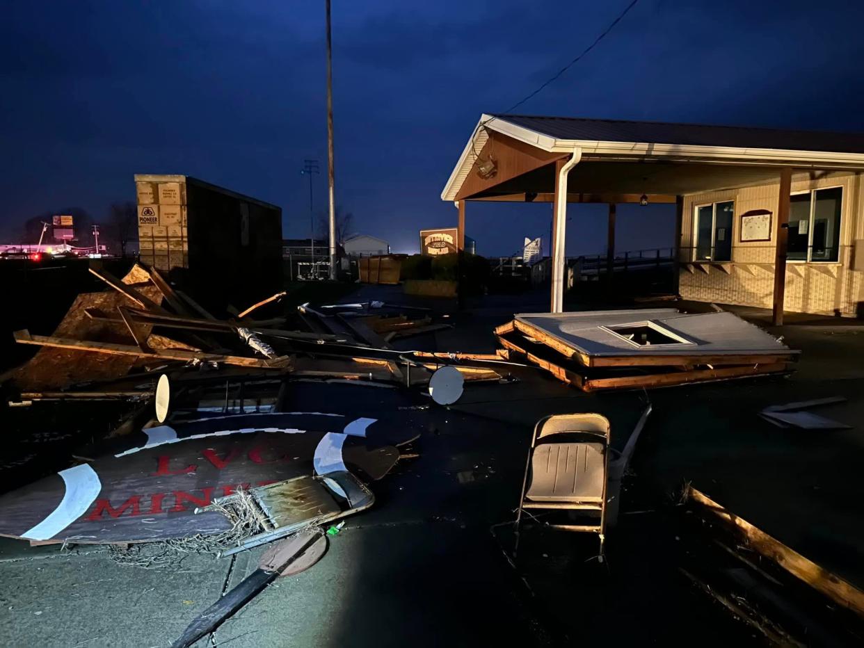 Tuesday evening storms wreaked havoc at Lewistown High School, causing plenty of damage to the track and football field.