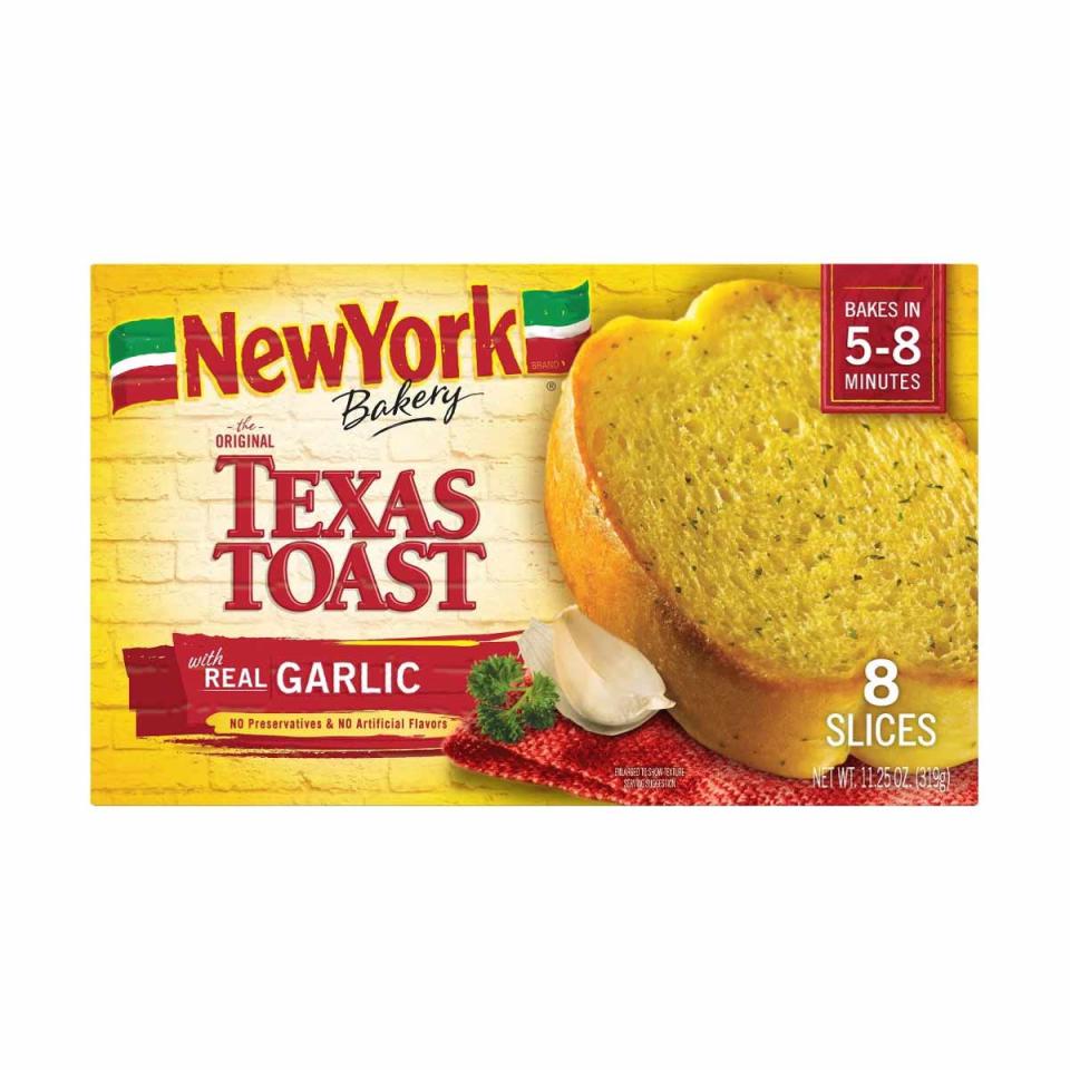 <p><a href="https://www.dollargeneral.com/p/new-york-bakery-texas-toast-garlic-oz/70459005581" rel="nofollow noopener" target="_blank" data-ylk="slk:Shop Now;elm:context_link;itc:0;sec:content-canvas" class="link ">Shop Now</a></p><p>New York Bakery Texas Toast</p><p>dollargeneral.com</p><p>$3.50</p><span class="copyright">Dollar General</span>