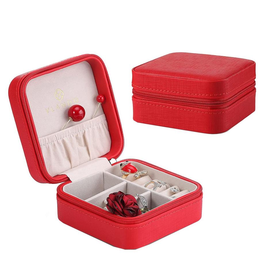 2) Small Faux-Leather Travel Jewelry Box