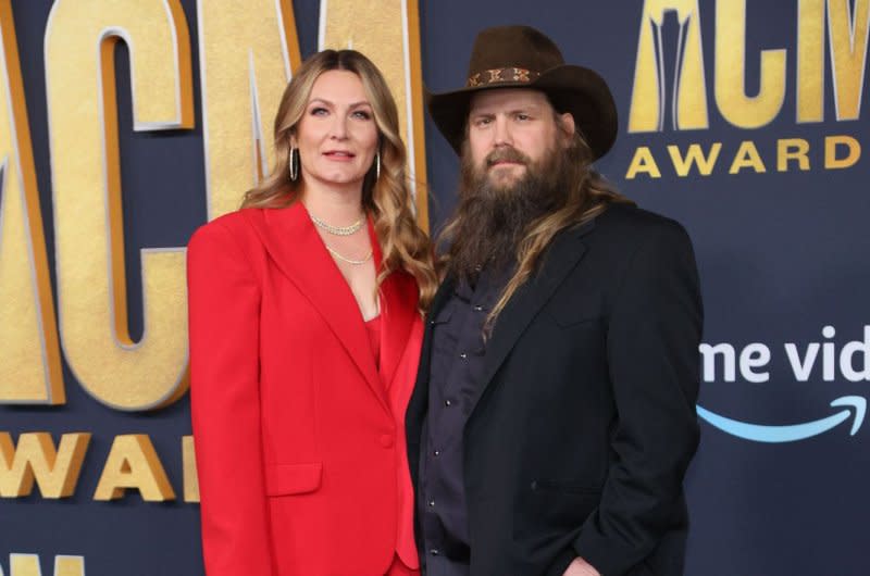 Chris Stapleton (R) and Morgane Stapleton attend the Academy of Country Music Awards in 2022. File Photo by James Atoa/UPI