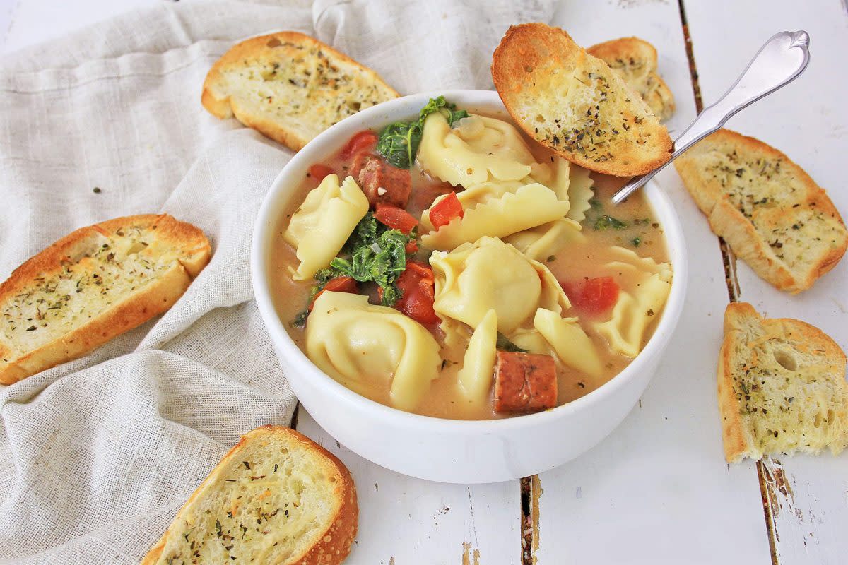 <p>Brooklyn Active Mama</p><p>A super yummy and filling kale and tortellini soup that will hit the spot.</p><p><strong>Get the recipe: <a href="https://brooklynactivemama.com/creamy-kale-tortellini-soup" rel="nofollow noopener" target="_blank" data-ylk="slk:Creamy Kale Tortellini Soup;elm:context_link;itc:0;sec:content-canvas" class="link rapid-noclick-resp">Creamy Kale Tortellini Soup</a></strong></p>