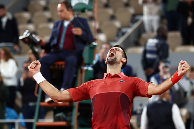 Epic win: Novak Djokovic celebrates after winning against Lorenzo Musetti (EMMANUEL DUNAND)
