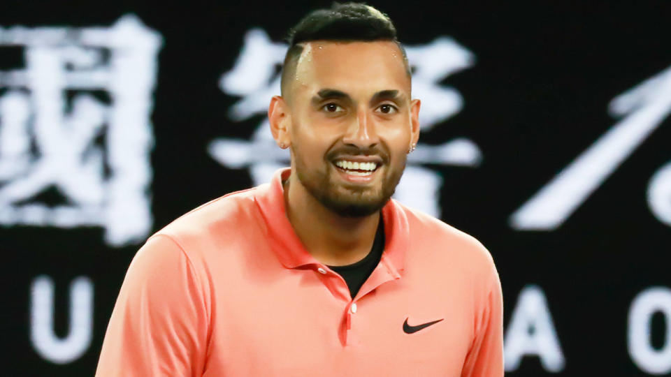 Nick Kyrgios smiling during his match against Rafael Nadal at the Australian Open.