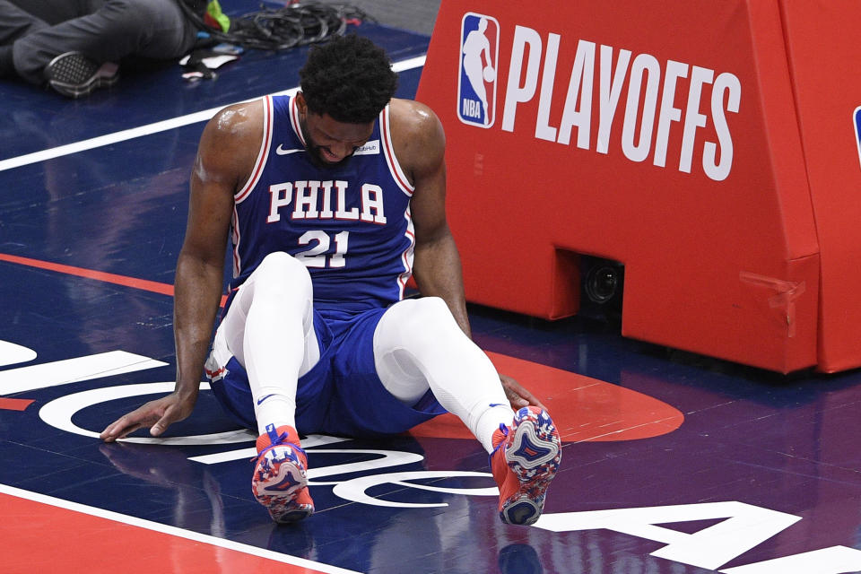 Philadelphia 76ers center Joel Embiid (21) is expected to miss Game 5. (AP Photo/Nick Wass)