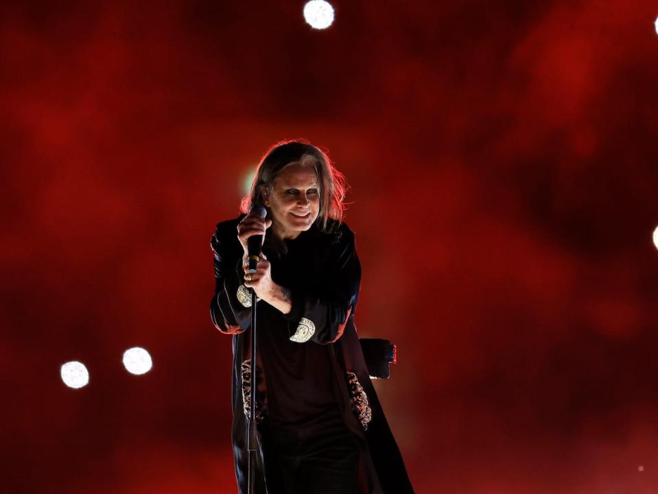 Ozzy Osbourne of Black Sabbath performs during the Birmingham 2022 Commonwealth Games Closing Ceremony at Alexander Stadium.