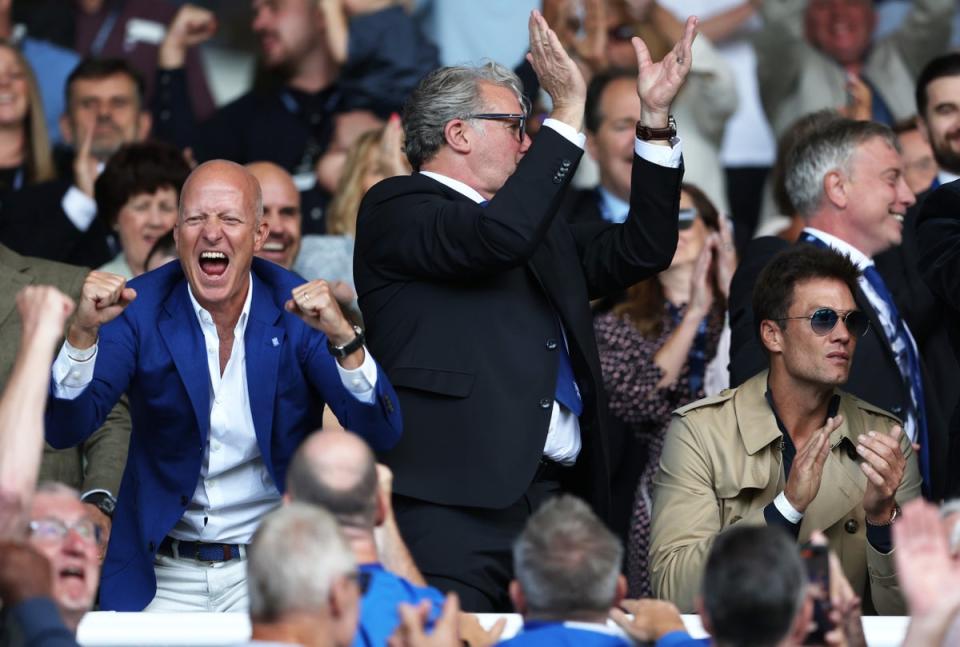 Birmingham chairman Tom Wagner, CEO Gary Cook and former NFL quarterback Tom Brady at St Andrew’s in August (Getty)