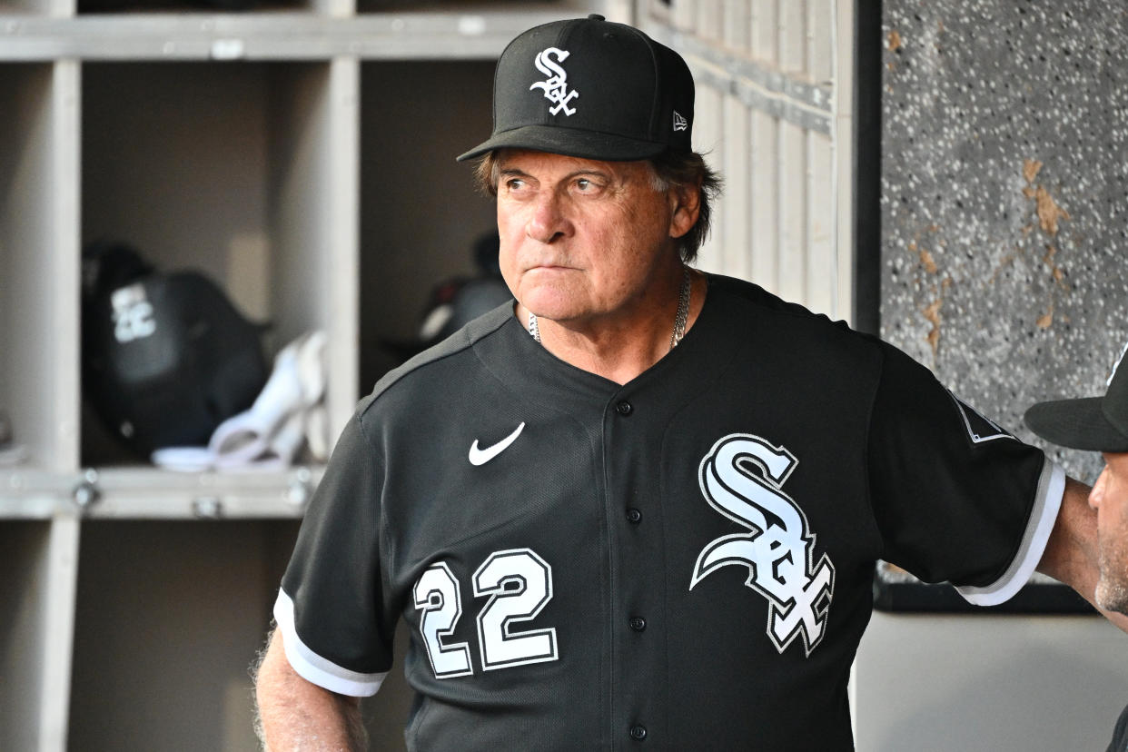 CHICAGO, IL - AUGUST 02:  Manager Tony La Russa #22 of the Chicago White Sox waits for the beginning of a game against the Kansas City Royals at Guaranteed Rate Field on August 2, 2022 in Chicago, Illinois.  (Photo by Jamie Sabau/Getty Images)