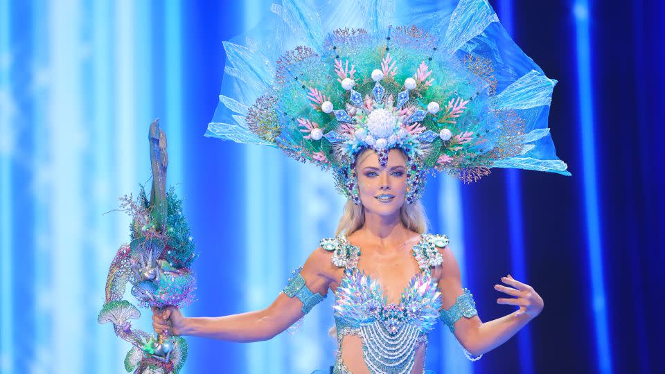 Miss Costa Rica also highlighted her country's marine ecosystems and beaches in her costume, which perhaps read as "Frozen" as much as "The Little Mermaid." - Hector Vivas/Getty Images