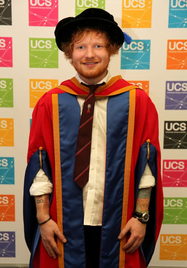 Ed Sheeran in graduation gown and cap