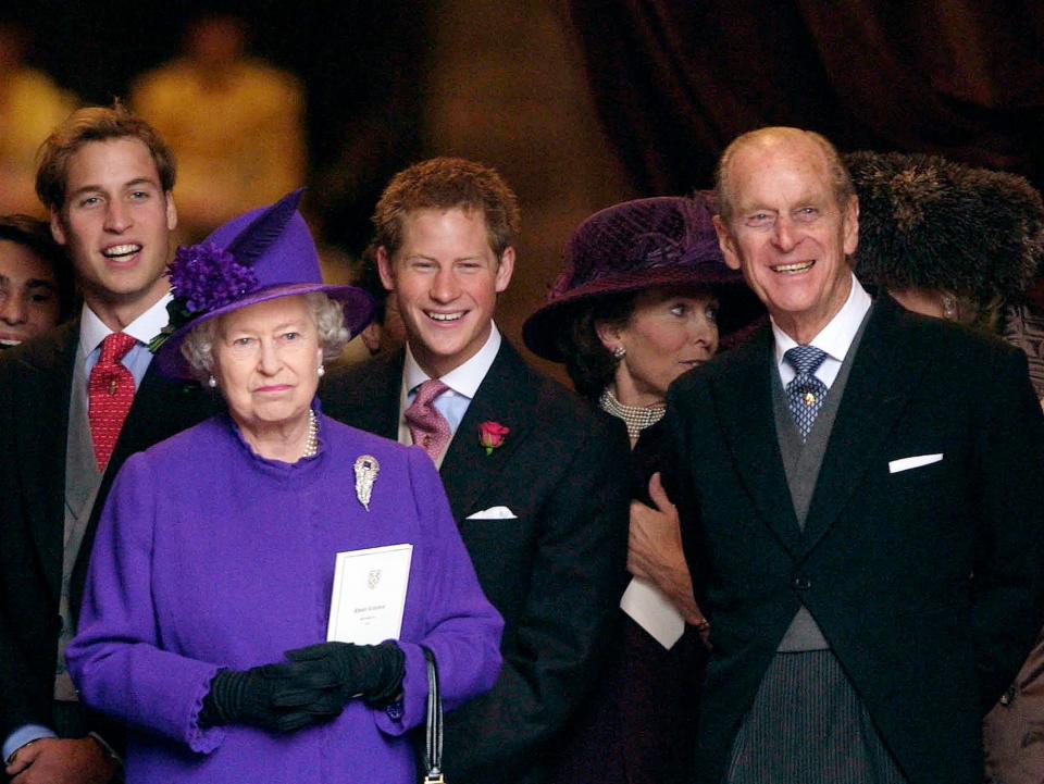 Prince William, Queen Elizabeth, Prince Harry, and Prince Philip in 2004.