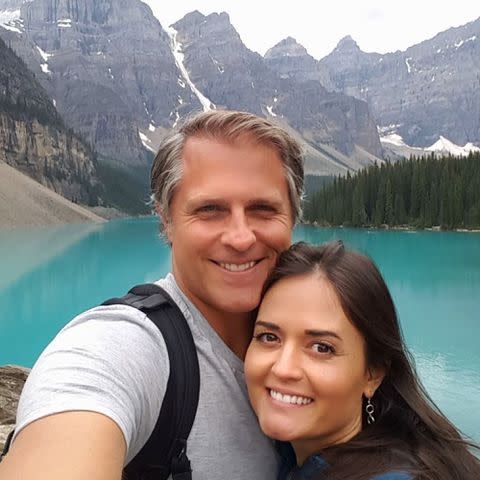 <p>Danica McKellar Instagram</p> Danica McKellar and Scott Sveslosky take a selfie in Banff, Alberta