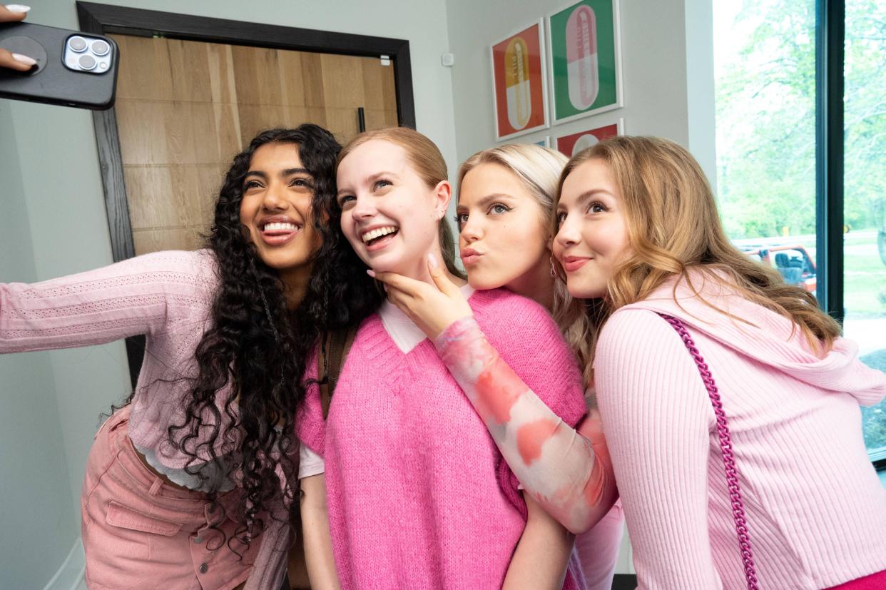 Avantika, Renee Rapp, Angourie Rice and Bebe Wood on the set of Mean Girls. (Jojo Whilden/Paramount/Alamy)