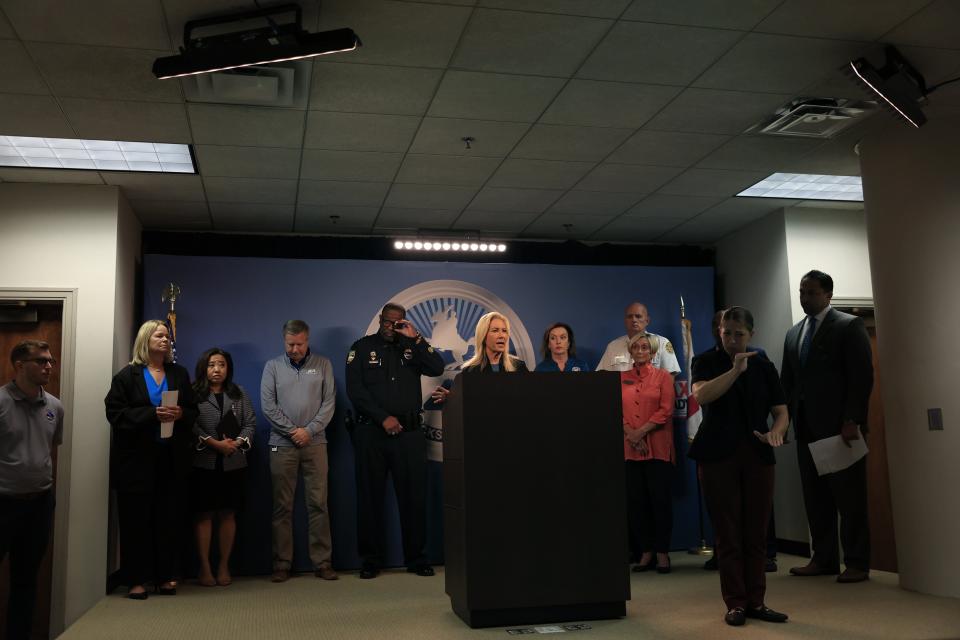 At a news conference at the Emergency Operations Center on Monday, Mayor Donna Deegan declares a state of emergency as tropical system Idalia continues to strengthen and gives an update on how the city will prepare for the storm.