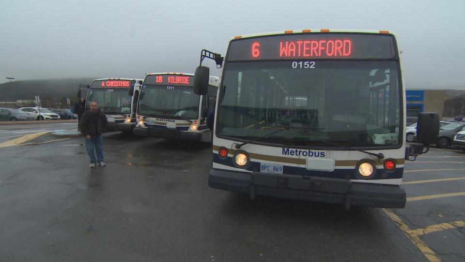 Metrobuses parked at the Village Mall in St. John's on Dec. 4, 2018.