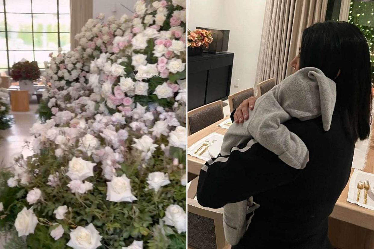 <p>Kourtney Kardashian/Instagram; Travis Barker/Instagram</p> Kourtney Kardashian is showered with flowers on Mother