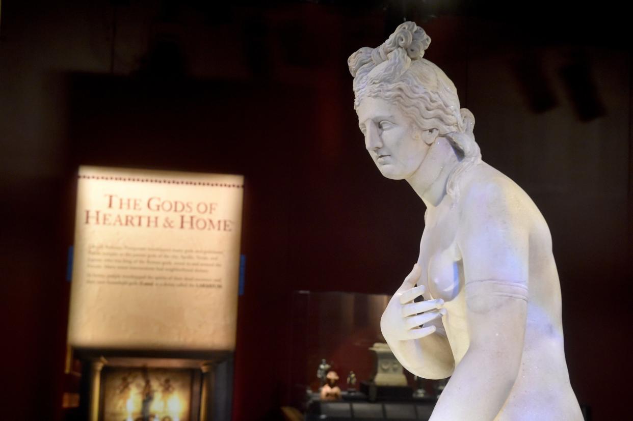 A statue of Aphrodite serves as the centerpiece in one room of Pompeii exhibit at the Ronald Reagan Presidential Library & Museum in Simi Valley.