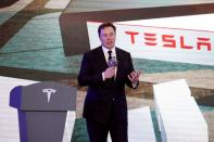 Tesla Inc CEO Elon Musk speaks at an opening ceremony for Tesla China-made Model Y program in Shanghai