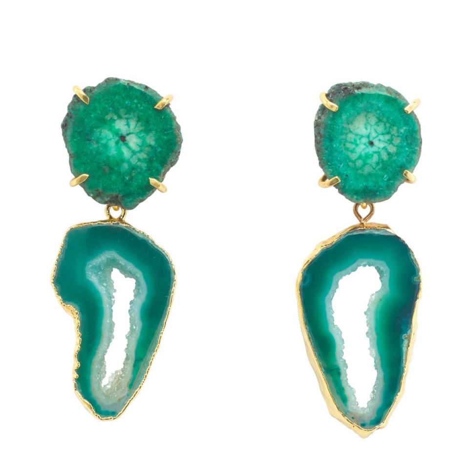 34) Green Gemstone Crystal Summer Love Gold Earrings