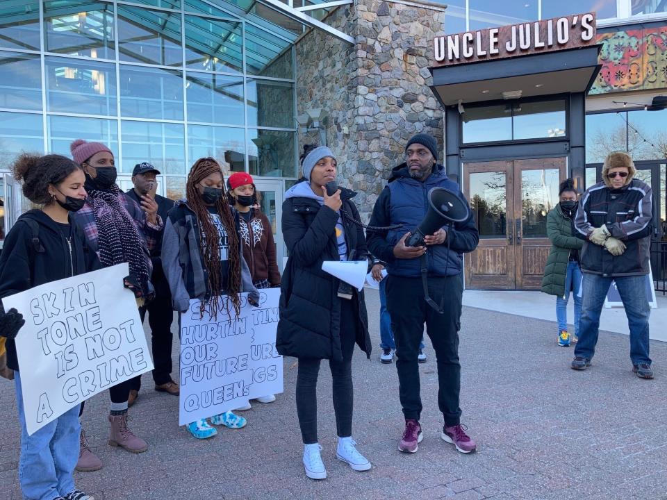 Several Bridgewater-Raritan High School students on Monday led a march from the Bridgewater Police Department to the Bridgewater Commons mall after the recent arrest of 14-year-old Z'Kye Husian.