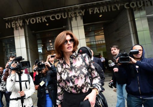 Former supermodel Linda Evangelista, seen here leaving New York Family court, on May 3. Evangelista clashed with Frenchman Francois-Henri Pinault over child support for her son fathered by the Gallic tycoon, one of France's wealthiest men