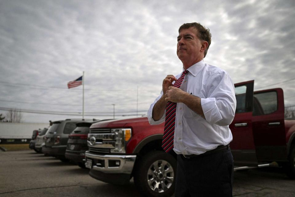 PHOTO: Republican 2024 presidential hopeful Steve Laffey arrives for an interview at a local TV station in Cranston, R.I., on March 17, 2023. (Ed Jones/AFP via Getty Images, FILE)