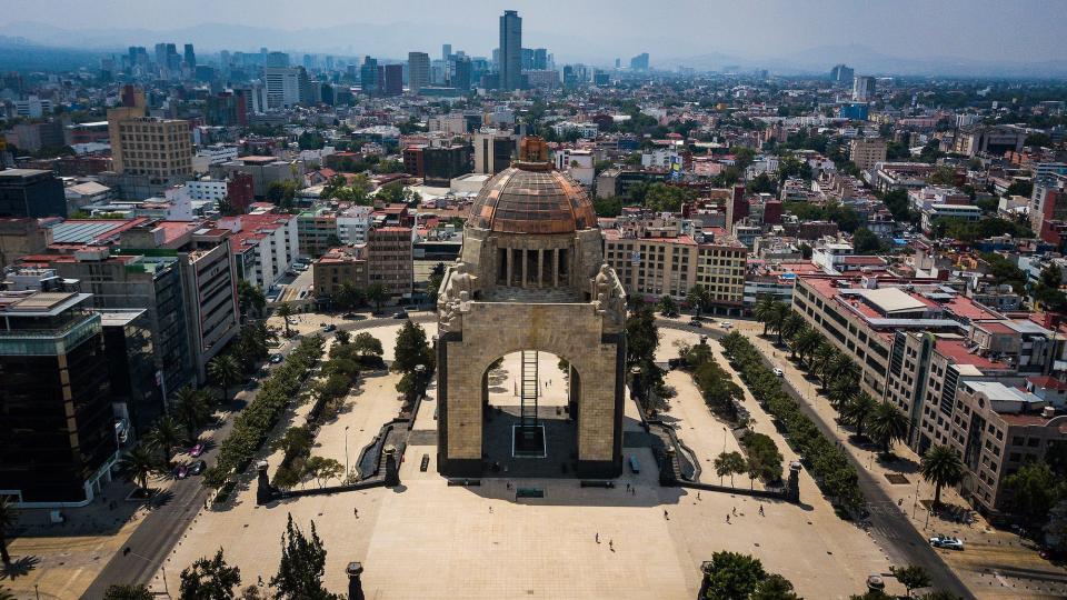 An aerial view of the Revolution Monument during the coronavirus pandemic in Mexico City, Mexico, on April 1.