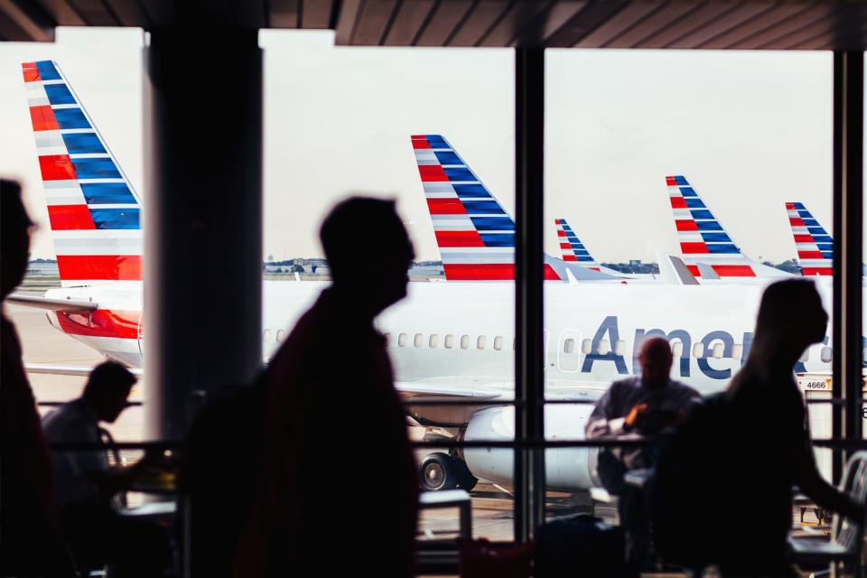 American Airlines fleet of airplanes with passengers