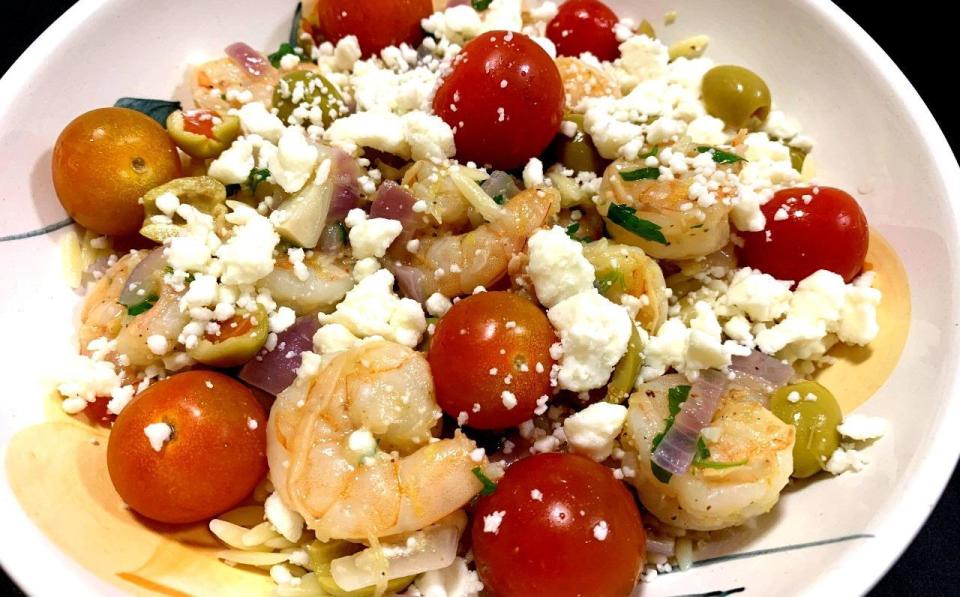 Greek Orzo Salad With Shrimp and Cherry Tomatoes