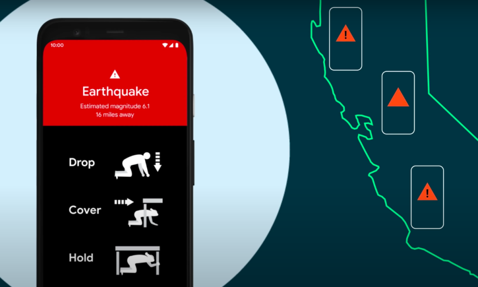 Android手機加入地震警報系統，事先提醒用戶做好防備。   圖：翻攝自Google