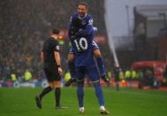 Football Soccer - Stoke City v Everton - Barclays Premier League - Britannia Stadium - 6/2/16 Aaron Lennon celebrates with Romelu Lukaku after scoring the third goal for Everton Action Images via Reuters / Ed Sykes Livepic