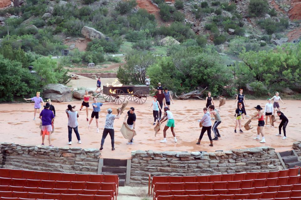 The cast of the TEXAS Outdoor Musical prepares for the 2021 season with rehearsals at the Pioneer Amphitheater in Palo Duro Canyon.