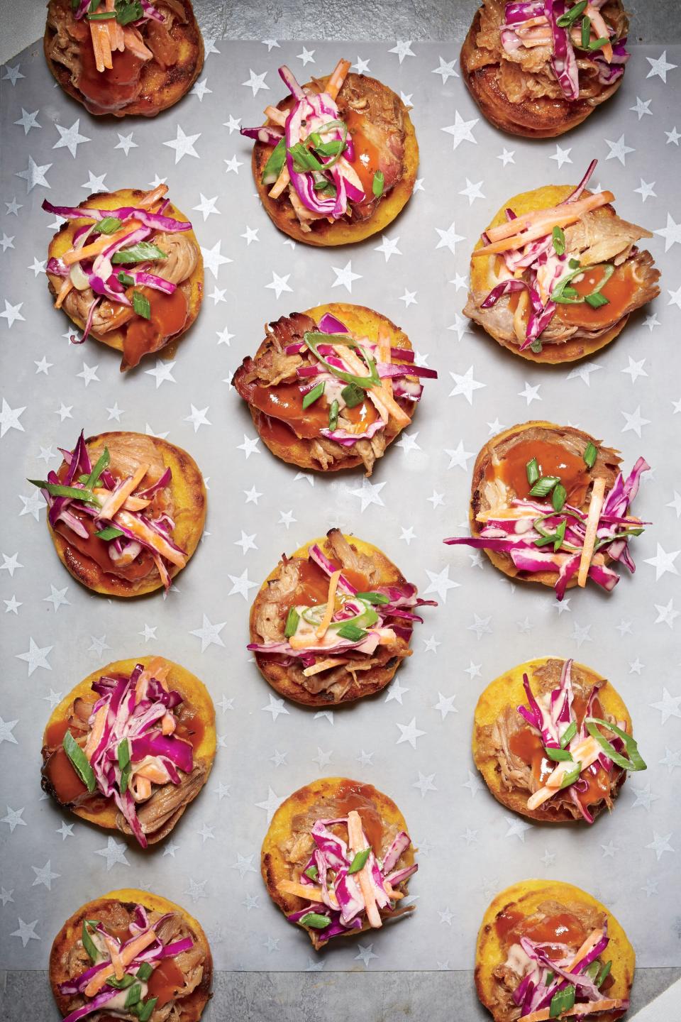 Petite Sweet Potato Biscuits with Pulled Pork and Slaw