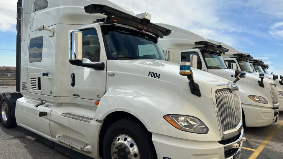 The original “Ghost Rider” International LT from Navistar that ran 80 miles without a human in the cab during a December 2021 TuSimple pilot between Phoenix and Tucson, Arizona. (Photo: Alan Adler/FreightWaves)