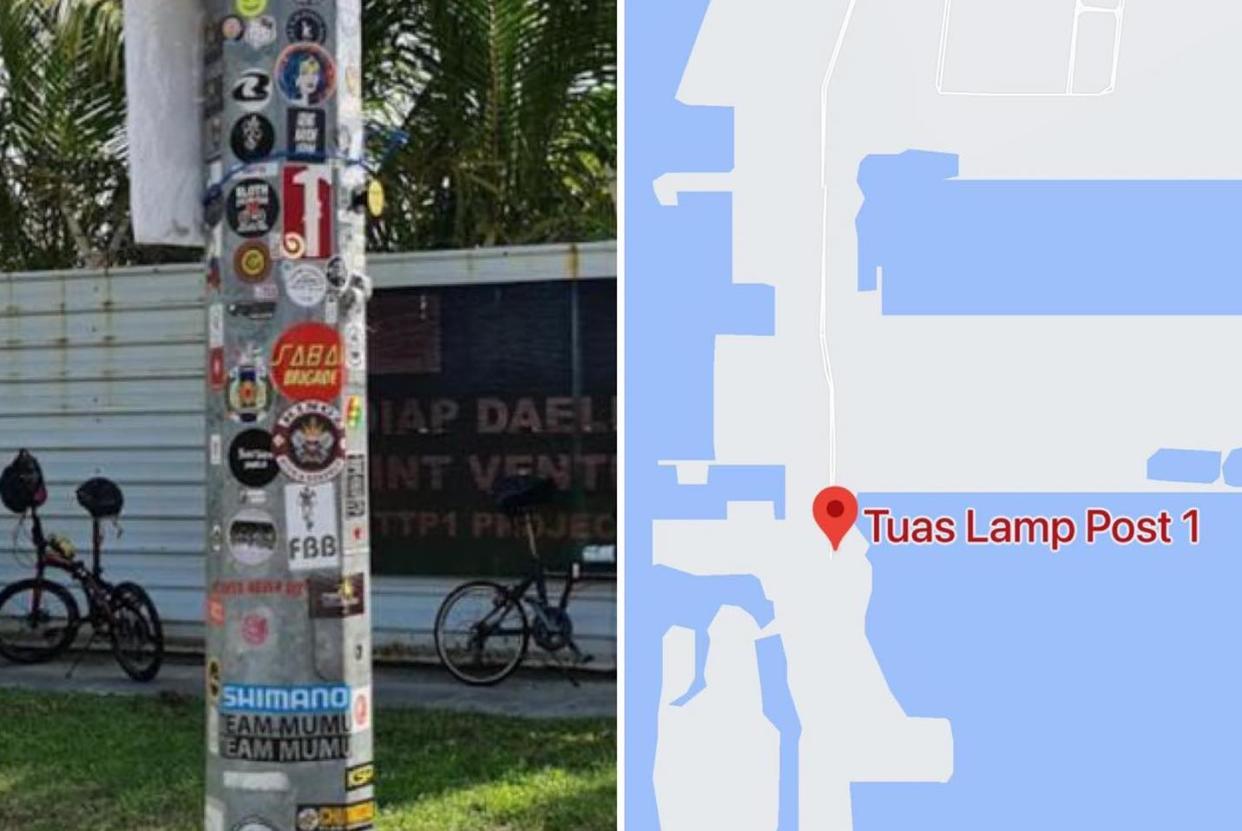 The remote Tuas lamp post and the stickers that adorn it. (PHOTO: Ong Ye Kung/Facebook)