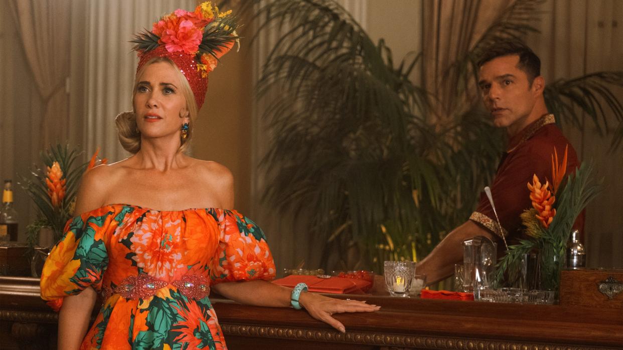 Kristen Wiig and Ricky Martin in the Apple TV+ comedy series "Palm Royale," based on Juliet McDaniel's 2018 novel about Palm Springs socialites.