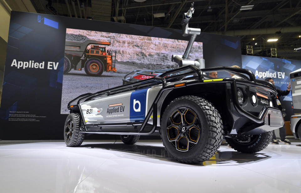 LAS VEGAS, NEVADA - JANUARY 05: at CES 2023 An autonomous multi-purpose vehicle is displayed at the Applied EV booth at the Las Vegas Convention Center on January 05, 2023 in Las Vegas, Nevada. CES, the world's largest annual consumer technology trade show, runs through January 08 and features about 3,200 exhibitors showing off their latest products and services to more than 100,000 attendees. (Photo by David Becker/Getty Images)