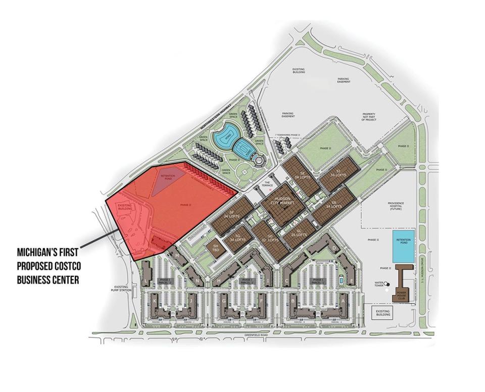 Map showing a Costco Business Center at the future Northland City Center.