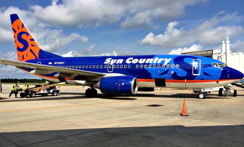 A Sun Country Airlines Boeing 737 makes flights into and out of Gulfport-Biloxi International Airport bringing guests to Beau Rivage Resort & Casino in Biloxi. The resort flies in about 100,000 people each year.