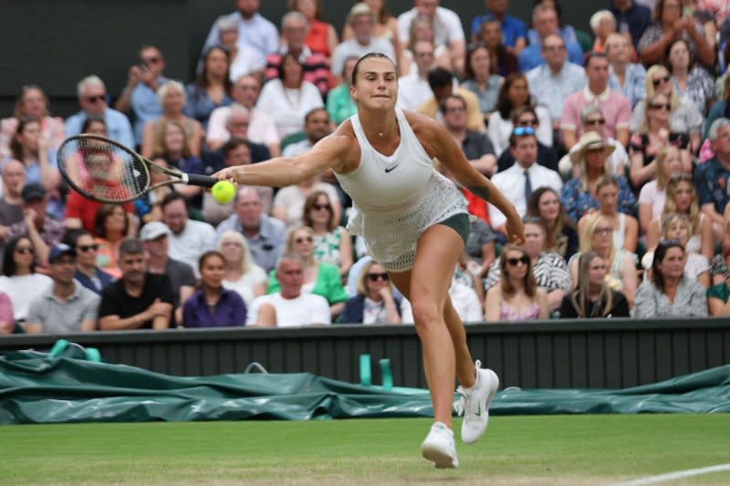 Belarusian Aryna Sabalenka's withdrawal from Wimbledon 2024 marked her first injury-related withdrawal from a Grand Slam event. File Photo by Hugo Philpott/UPI