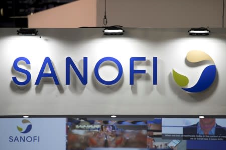 FILE PHOTO: A Sanofi sign at the Viva Tech start-up and technology summit in Paris