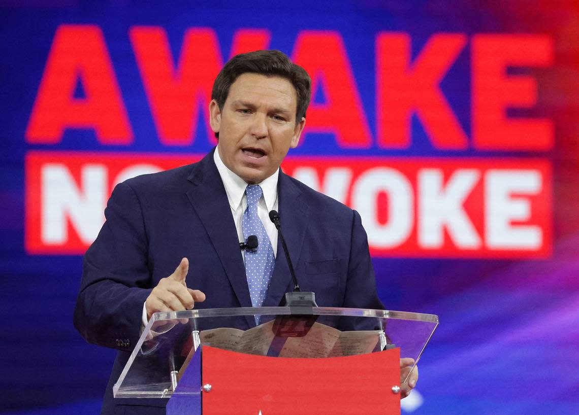 Florida Gov. Ron DeSantis delivers remarks at the 2022 CPAC conference in Orlando on Feb. 24.