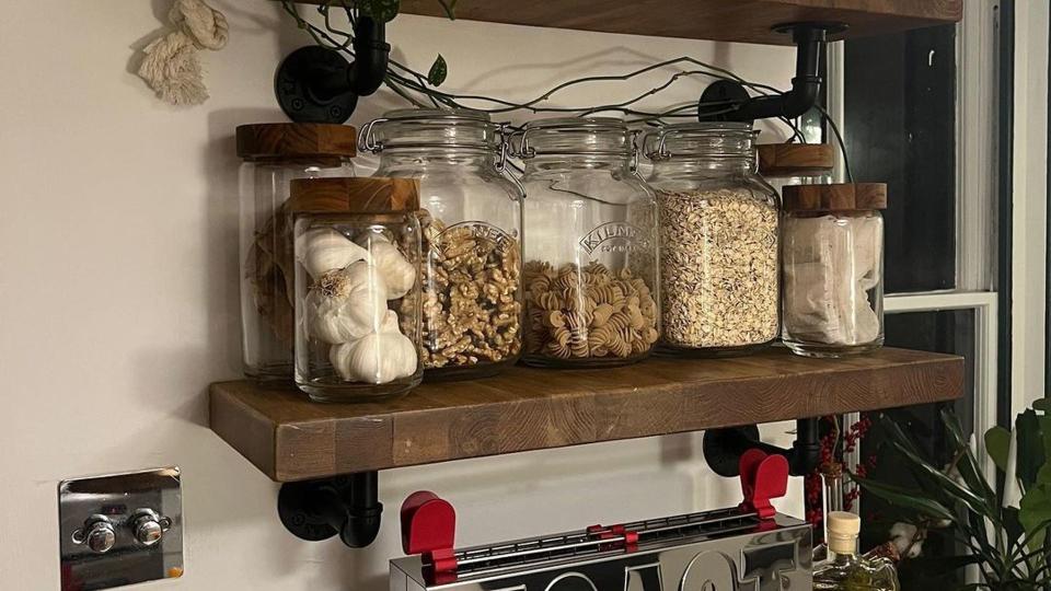 kitchen shelves with jars 