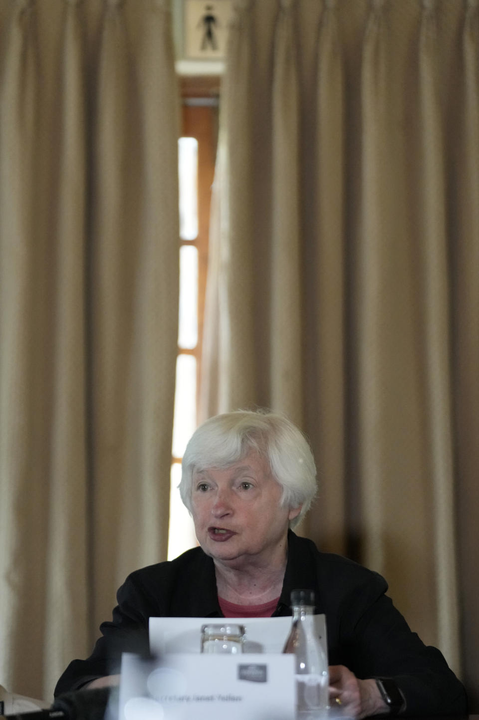 U.S. Treasury Secretary Janet Yellen speaks during a roundtable discussion at Dinokeng Game Reserve in Hammanskraal, north of Pretoria, South Africa, Wednesday, Jan. 25, 2023, as part of a Treasury ten-day tour of Africa, with stops in Senegal, Zambia and South Africa. (AP Photo/Themba Hadebe)