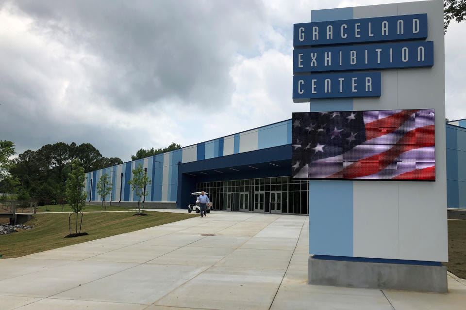 A new exhibition hall at the Graceland tourist attraction will house three new exhibits, including one about the life and career of boxing great Muhammad Ali. Photo taken on Wednesday, May 22, 2019 in Memphis, Tenn. (AP Photo/Adrian Sainz)