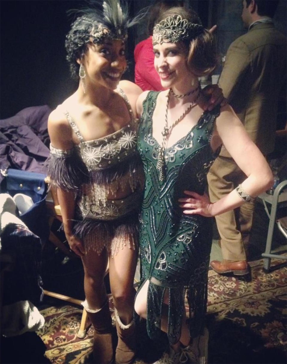 A photo of Holly Greenstein posing in a 1920s outfit with Timeless star Tiffany Daniels. Photo: Instagram/hollygreenstein.