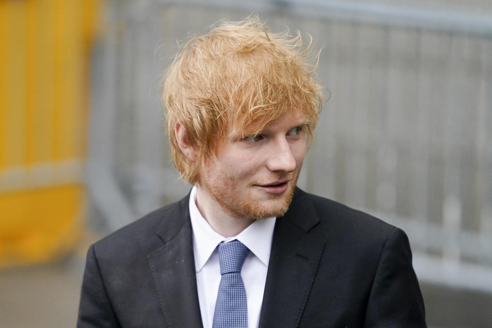 Recording artist Ed Sheeran departs after speaking to the media outside New York Federal Court, Thursday, May 4, 2023, in New York. A jury has concluded that the British singer's hit song “Thinking Out Loud” didn't copy key components of Marvin Gaye's classic tune “Let's Get It On.” Sheeran was sued by the heirs of songwriter Ed Townsend, who created the 1973 soul classic with Gaye. (AP Photo/John Minchillo)