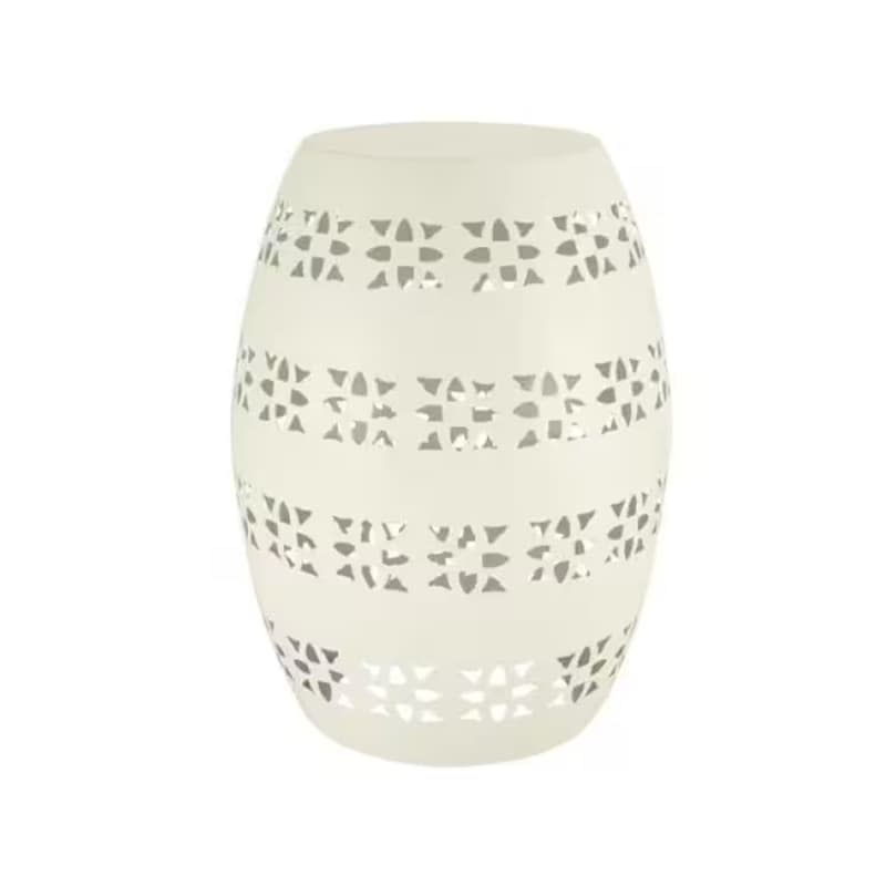 Hampton Bay 18 in. Antique White Hammered Garden Drum Stool